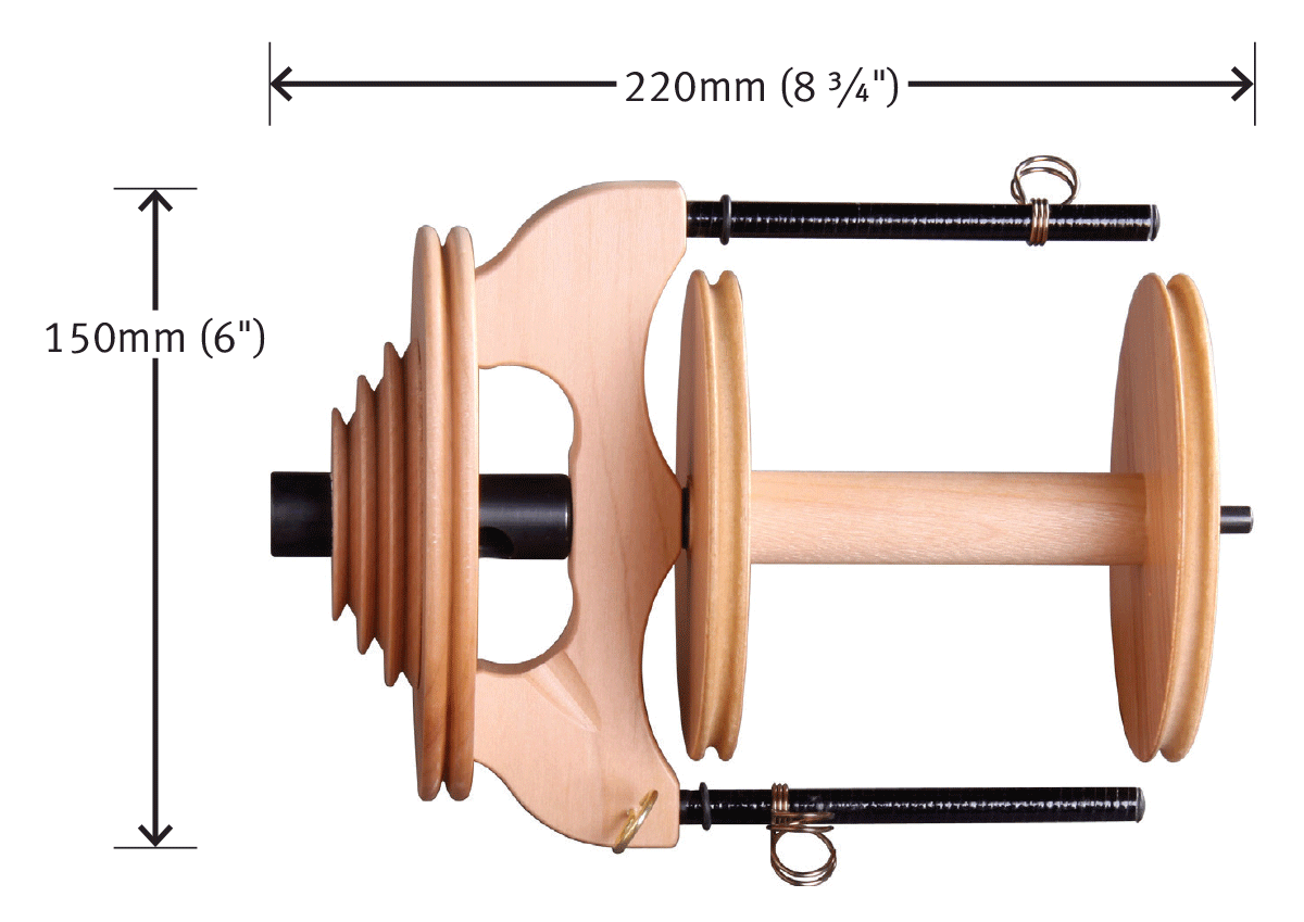 Ashford Sliding Hook Flyer Jumbo einfädig mit Maßen