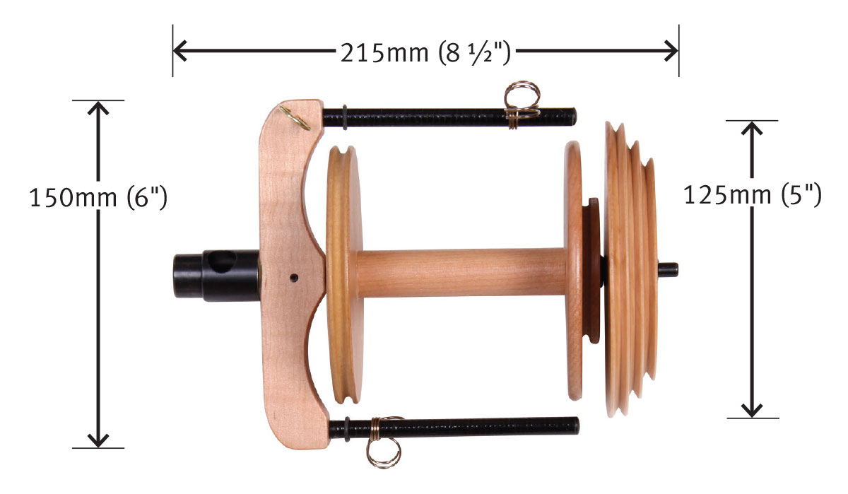 Ashford Sliding Hook Flyer Jumbo zweifädig mit Maßen