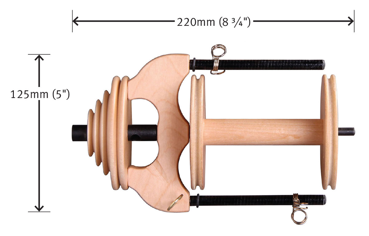 Ashford Sliding Hook Flyer einfädigmit Maßen