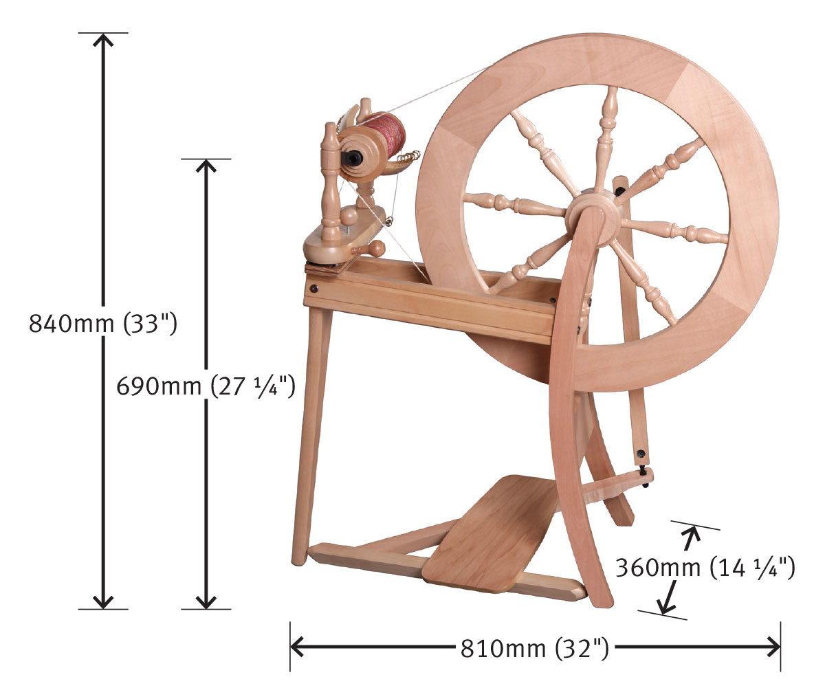 Ashford Traditional einfädig mit Maßen